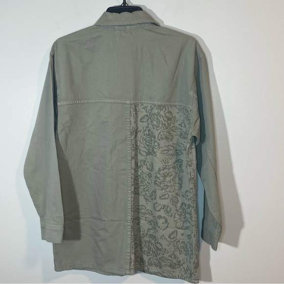 Topshop Twill Shacket Green with floral inset size US 4-6 - Picture 2 of 5